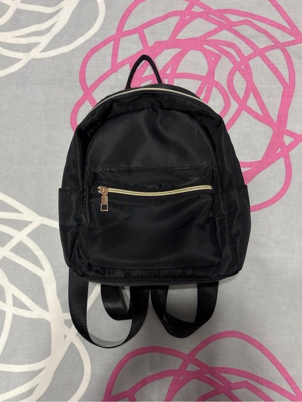 Black Mini Backpack With Gold Hardware